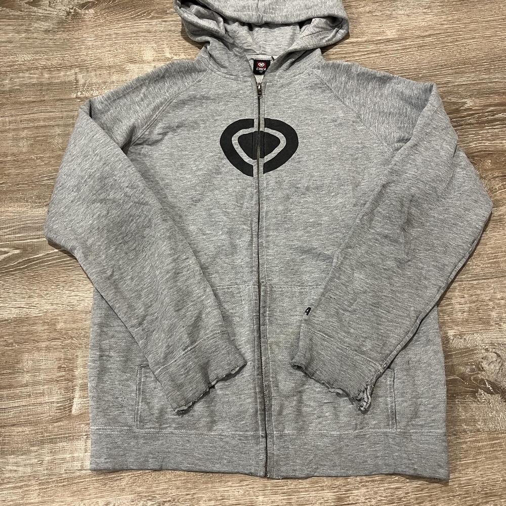 Grey Circa full zip up hoodie with a distressed look